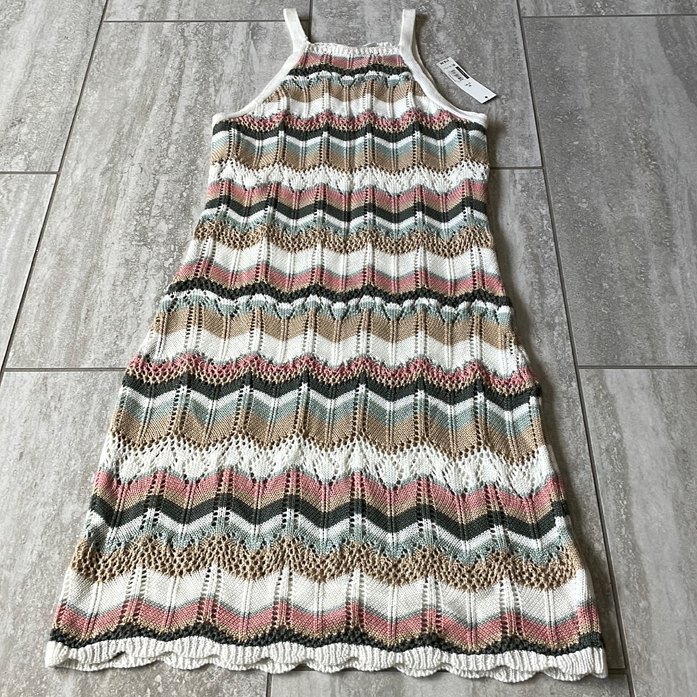 no boundaries/M (7-9)sleeveless crocheted dress for women cream green